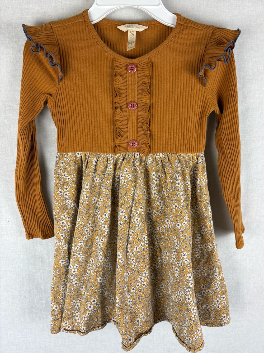 Matilda Jane Girls Just Imagine Clio Long-Sleeve Dress Mustard Yellow Ribbed